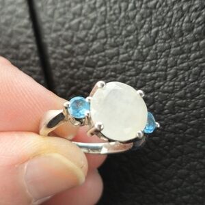 Sterling Silver 925 Moonstone And Blue Topaz Ring Size 7
